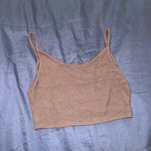 Joah Brown Cropped Low Back Tank Top XS/S Brown Ribbed Scoop Neck